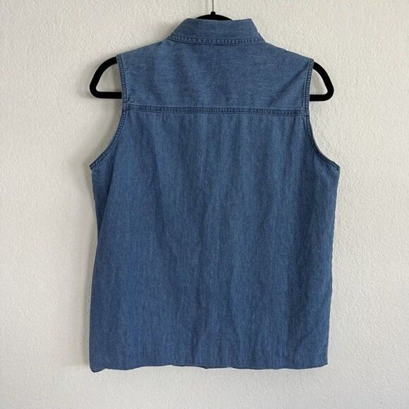 Upper West Side Womens Western Grunge Denim Button Up Sleeveless Blouse Small - Picture 2 of 10